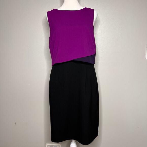 NWT Ivanka Trump Knee-Length Dress Size 6 Sleeveless Purple Black Layered - Picture 1 of 14